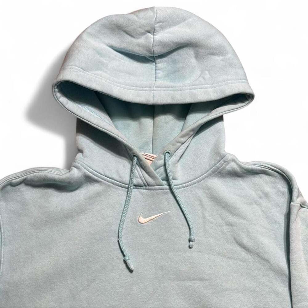 Nike Pastel Light Blue Embroidered Mini Swoosh Pullover Hoodie XS - Picture 1 of 6